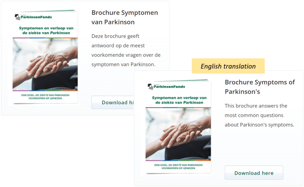 A brochure on Parkinsons from ParkinsonFonds Netherlands